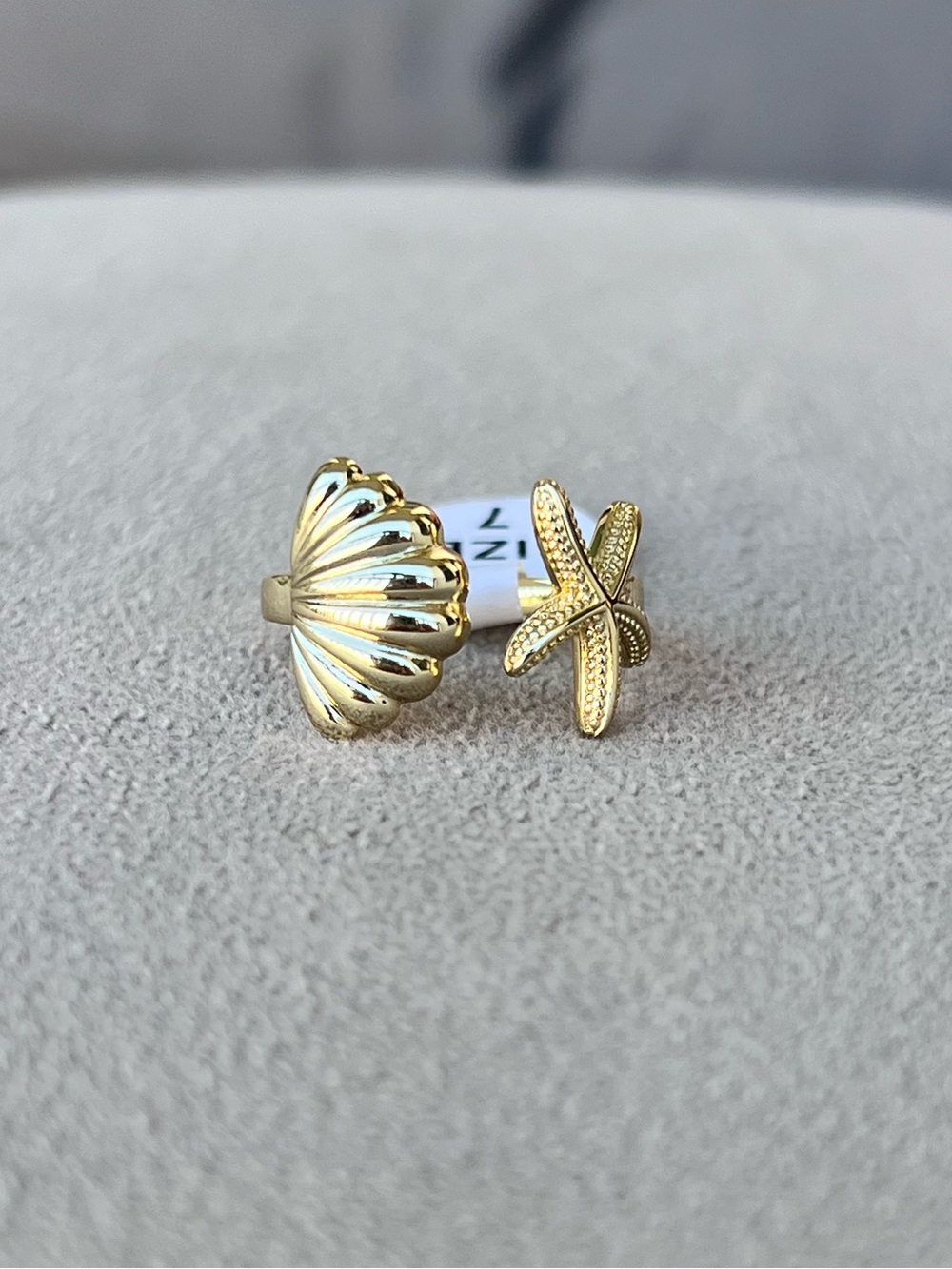 Gold Filled Shell & Starfish Adjustable Ring Size 7